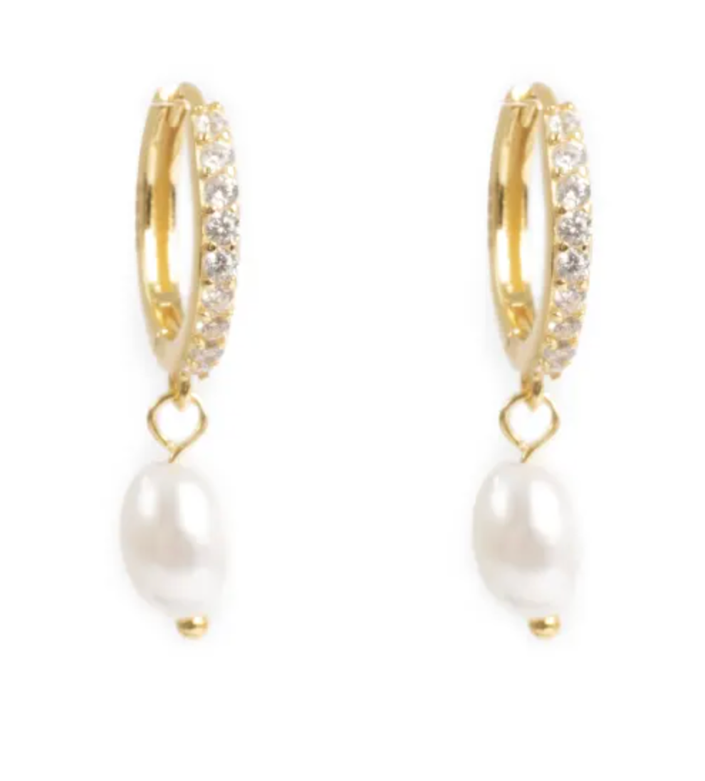 A&C - Nordic Jewellery Design - Hoop pearl gold/crystal øredobber