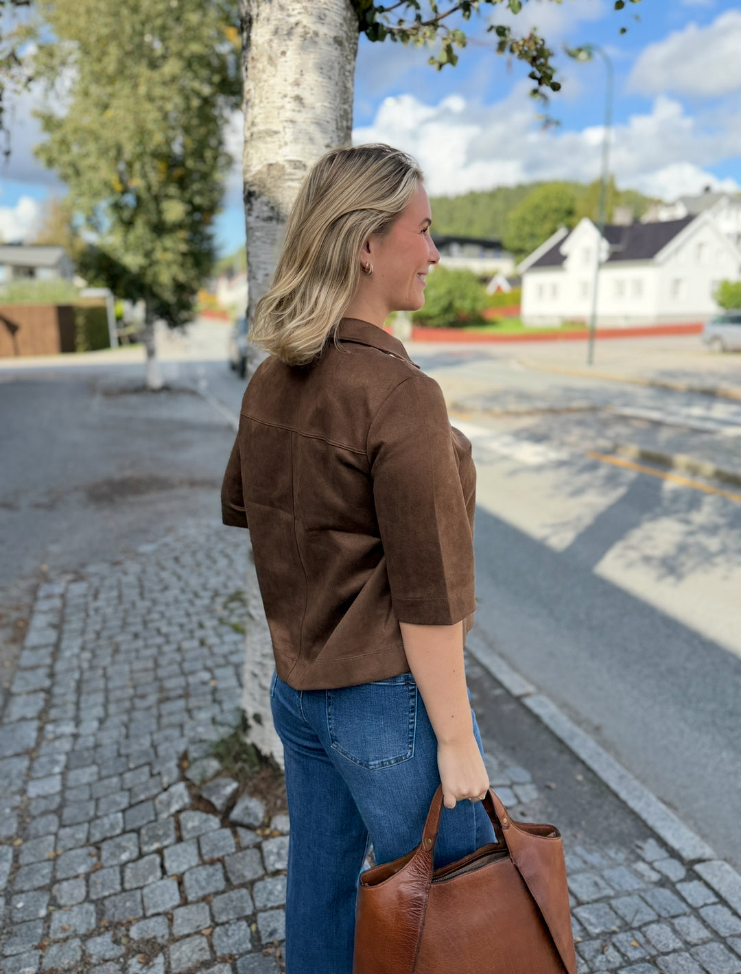 Cecil - Velours Skjortejakke i "semsket skinn look"