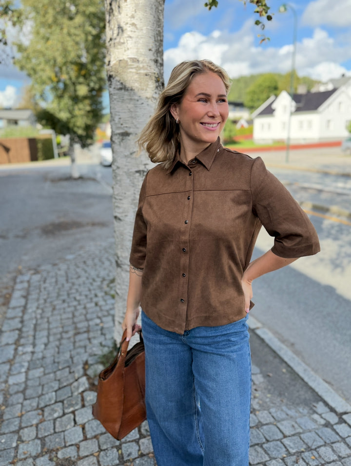 Cecil - Velours Skjortejakke i "semsket skinn look"