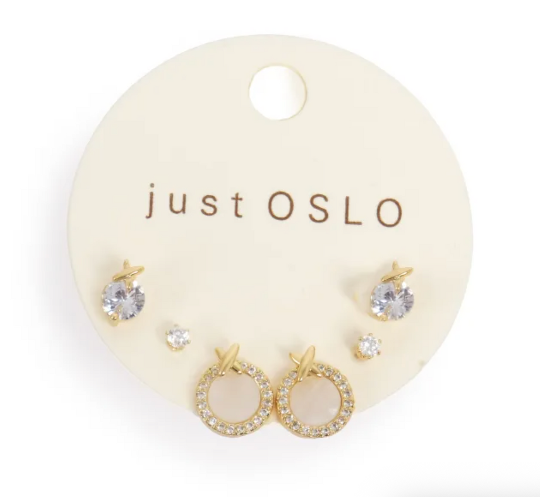 A&C - Nordic Jewellery Design - Øredobber sett med 3 - mop gold/crystal GP