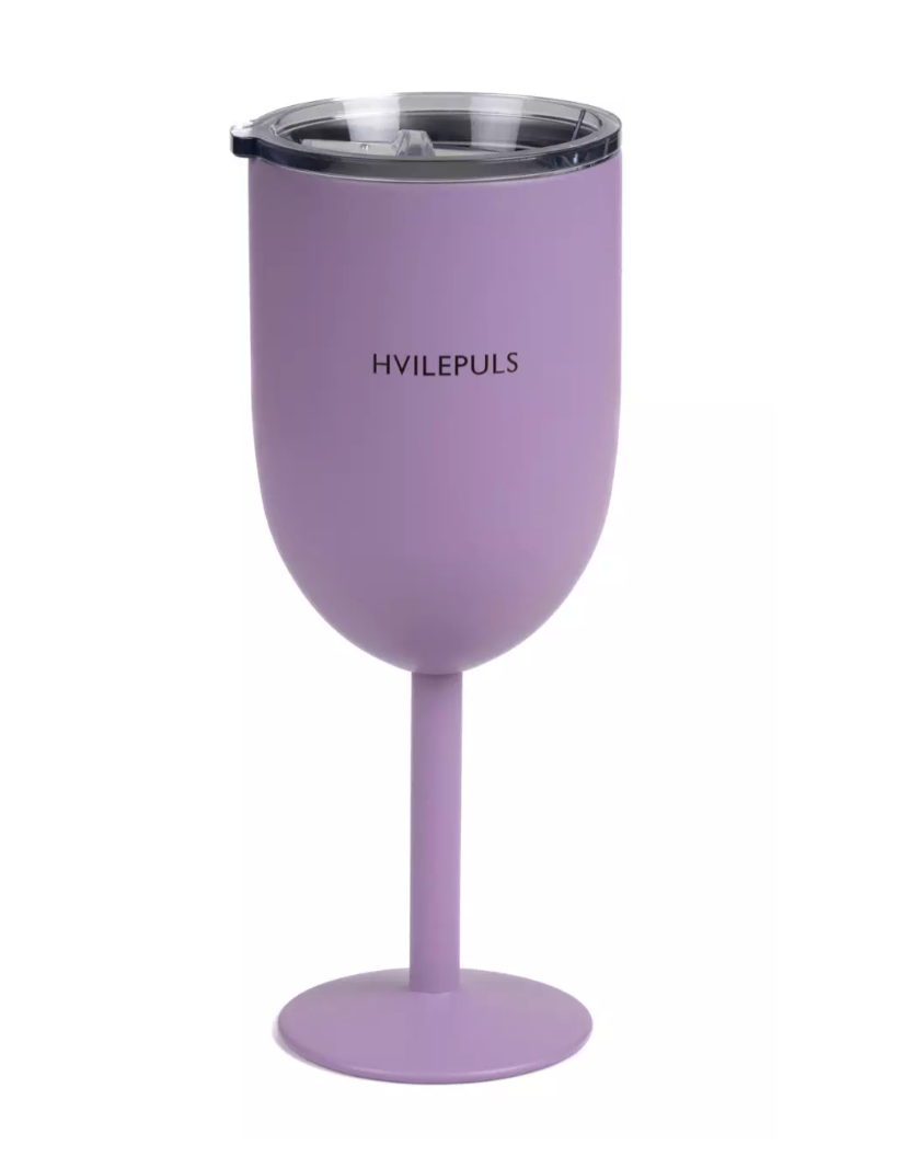 Pictureit - Termo vinglass med tekst "HVILEPULS" - LILLA