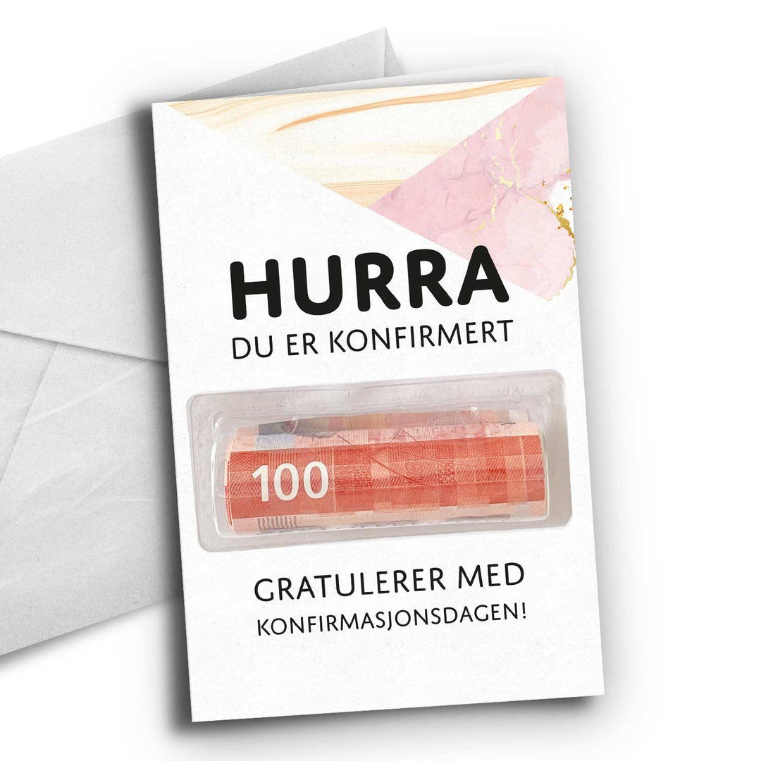 HappyStar - Hurra du er konfirmert (Rosa marmor med pengeholder)