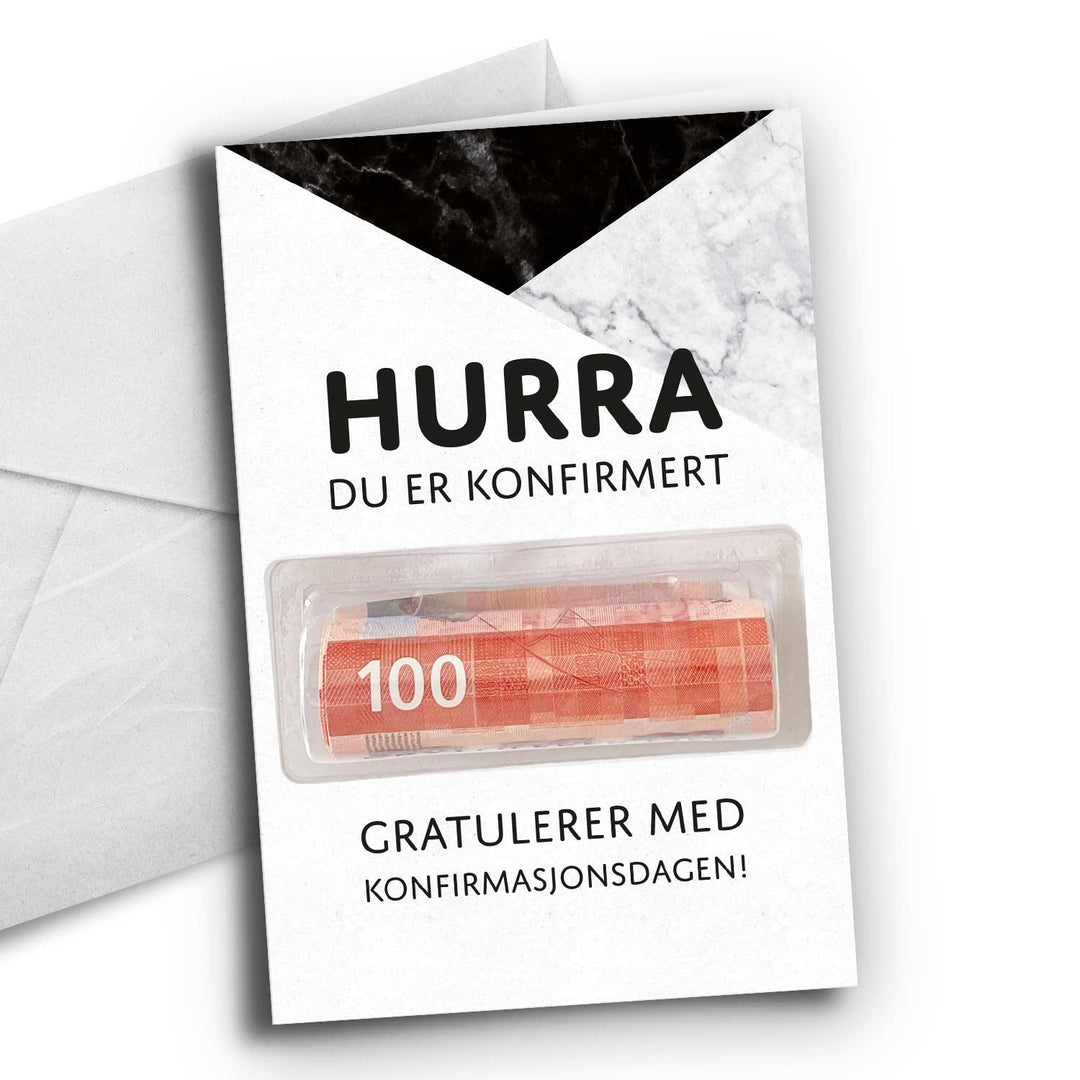 HappyStar - Hurra du er konfirmert (Sort marmor med pengeholder)