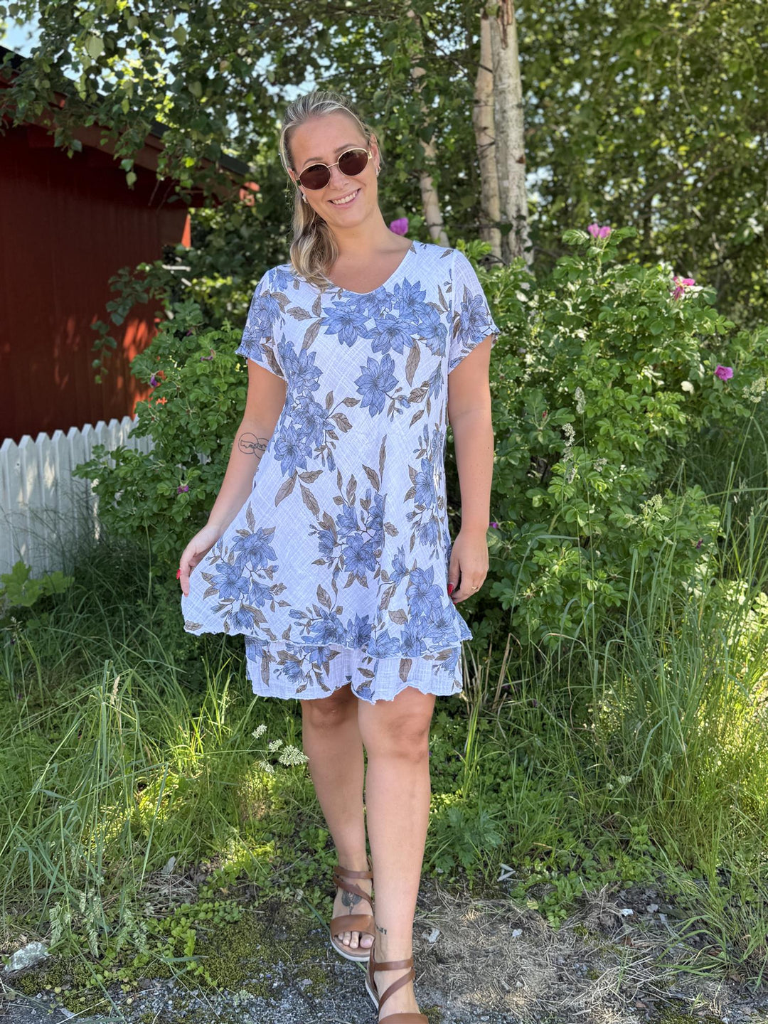 Eurasia - Kjole med Blomsterprint - Lys Blå