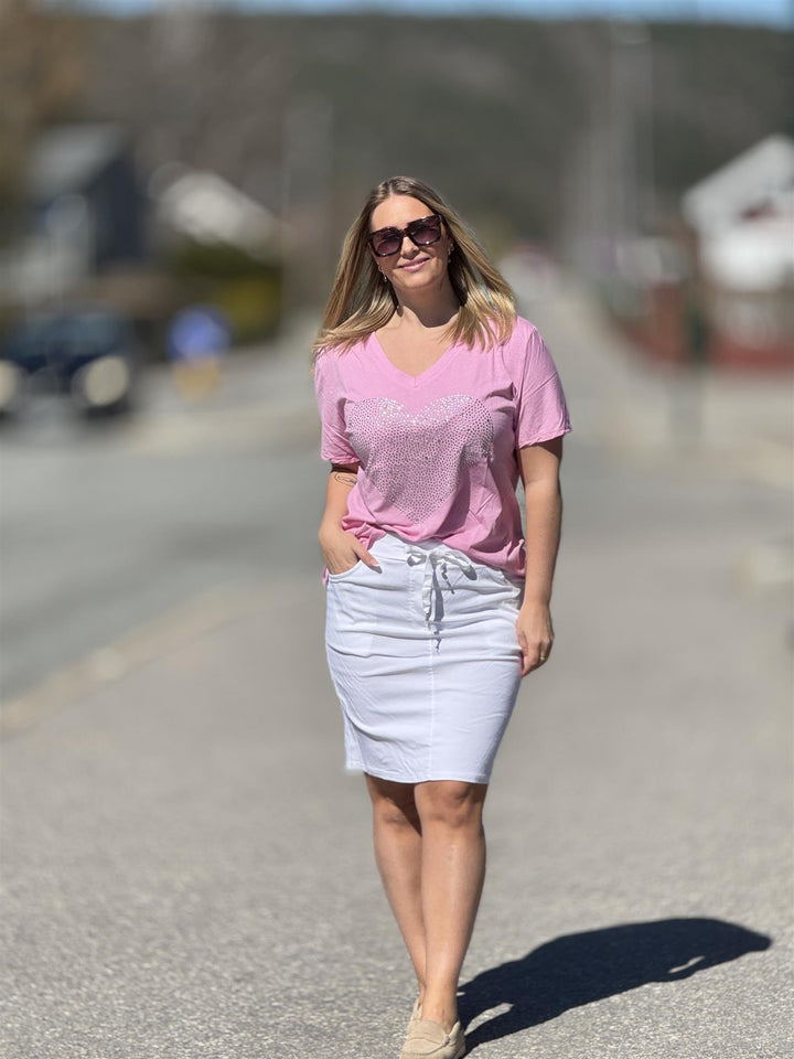 Drøbak Motehus - T-Skjorte med Bling Hjerte - Lys Rosa