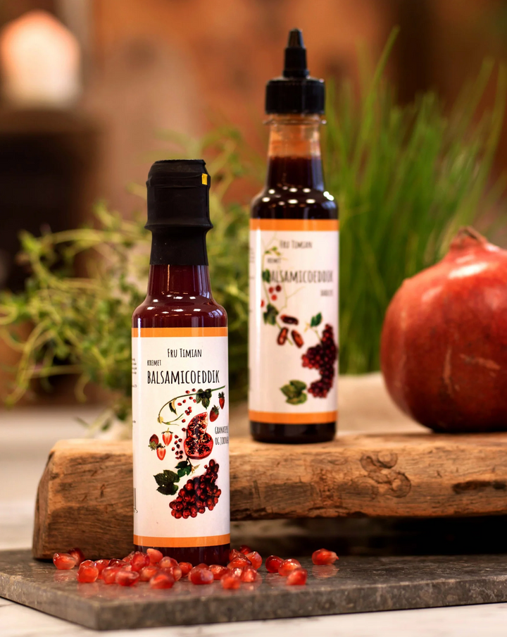 Fru Timian - balsamicoeddik med Granateple og jordbær