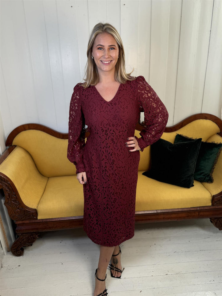 Cream - CRThit Ebana V-hals kjole - Burgunder