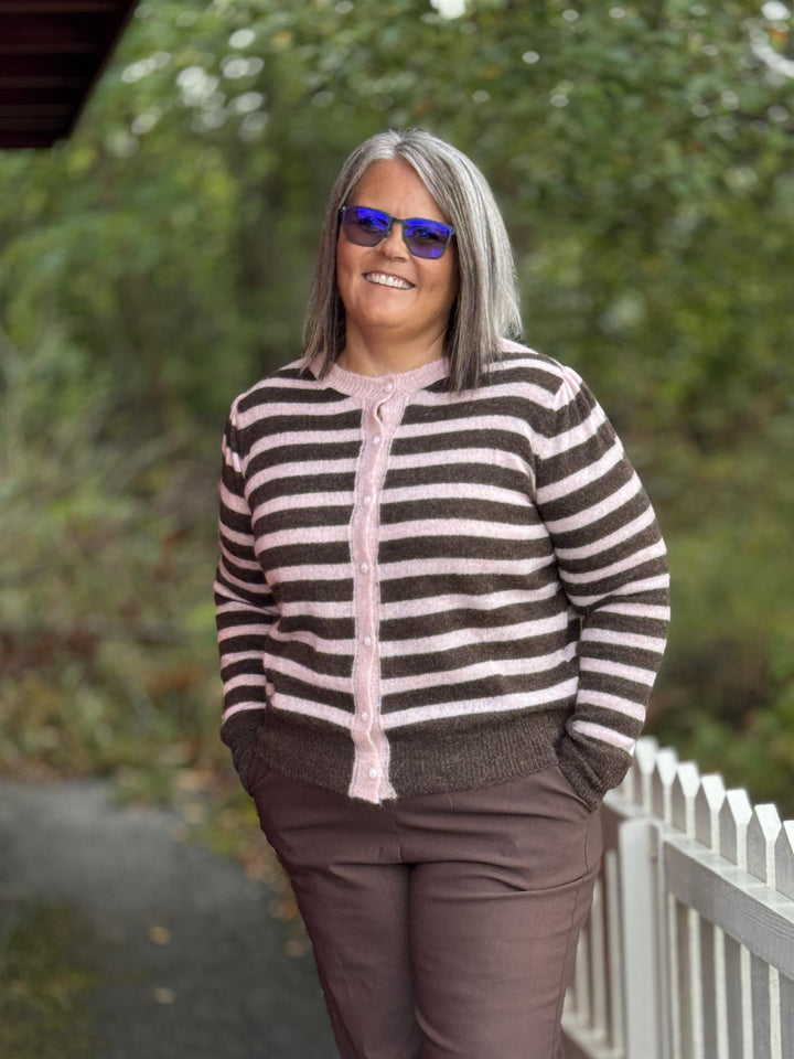 Black Colour - BCdell Stripete UllCardigan - Brun