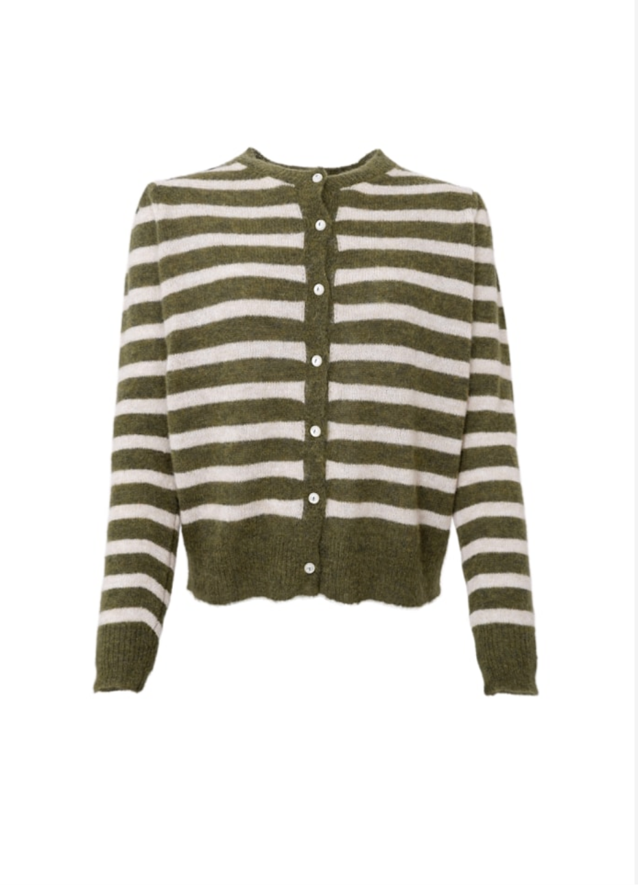 Black Colour - BCdell Stripete UllCardigan - Army Grønn