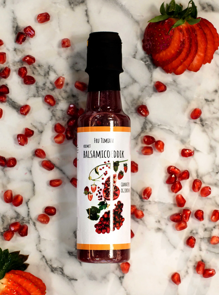 Fru Timian - balsamicoeddik med Granateple og jordbær