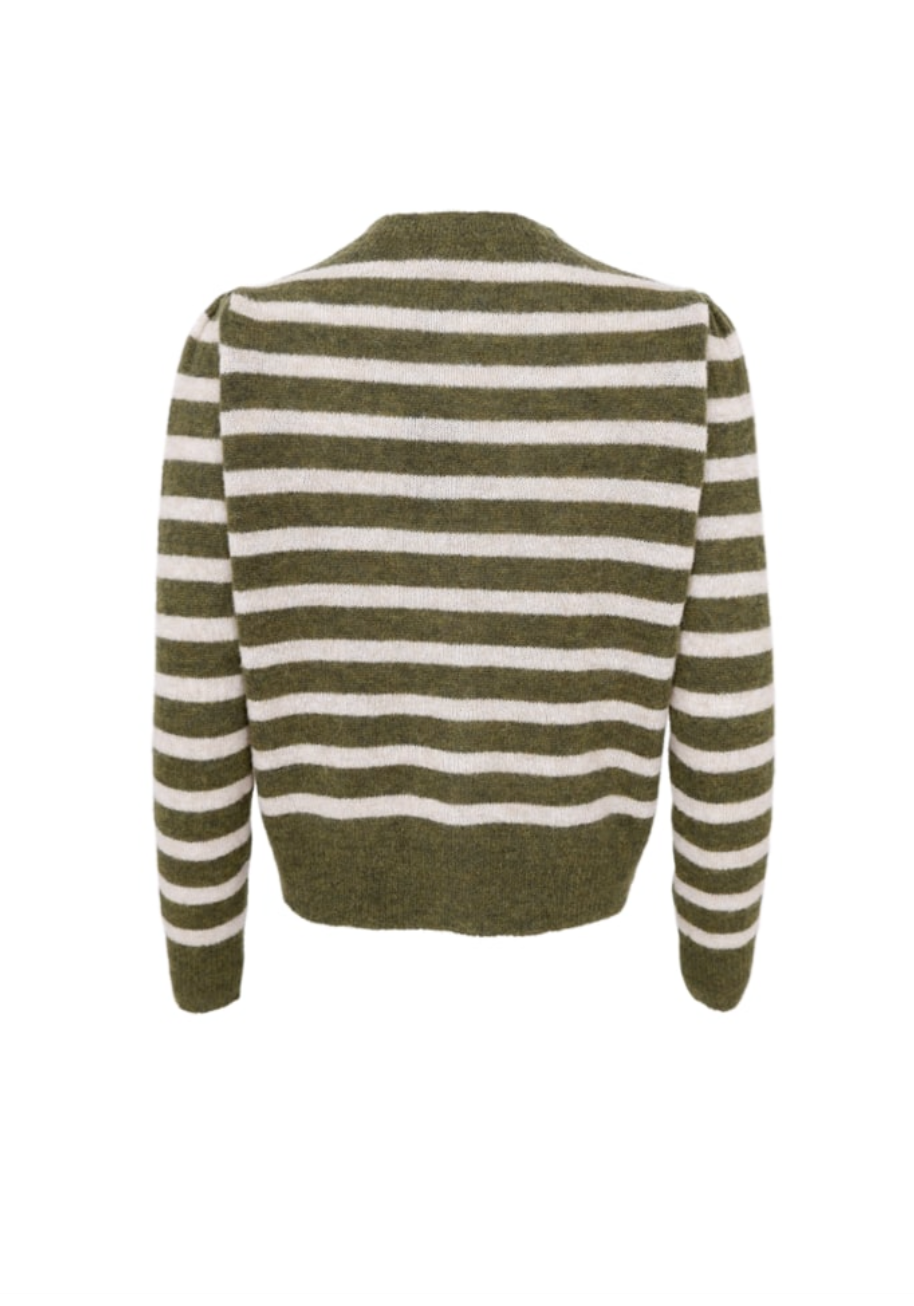 Black Colour - BCdell Stripete UllCardigan - Army Grønn