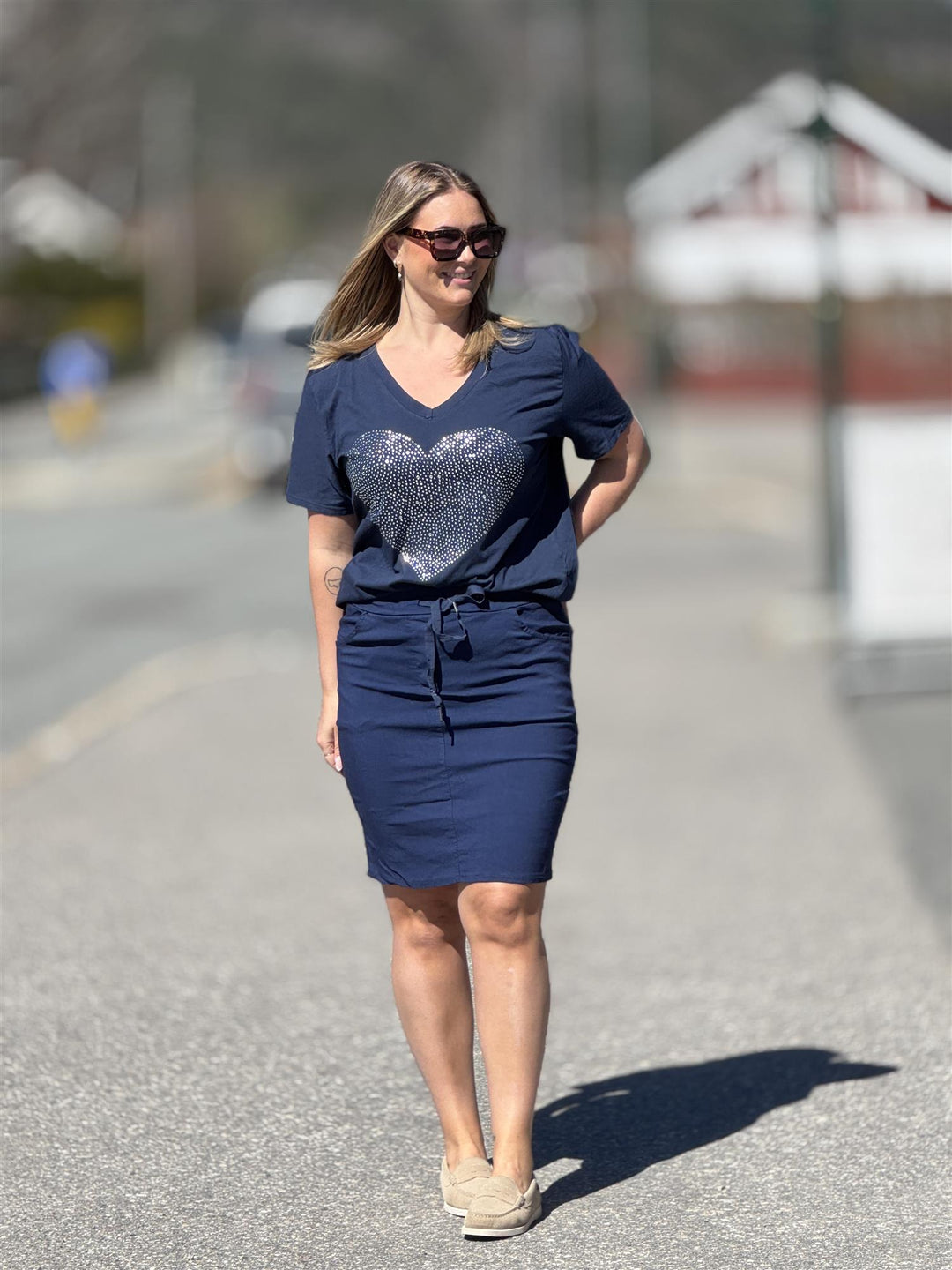 Drøbak Motehus - T-Skjorte med Bling Hjerte - Blå