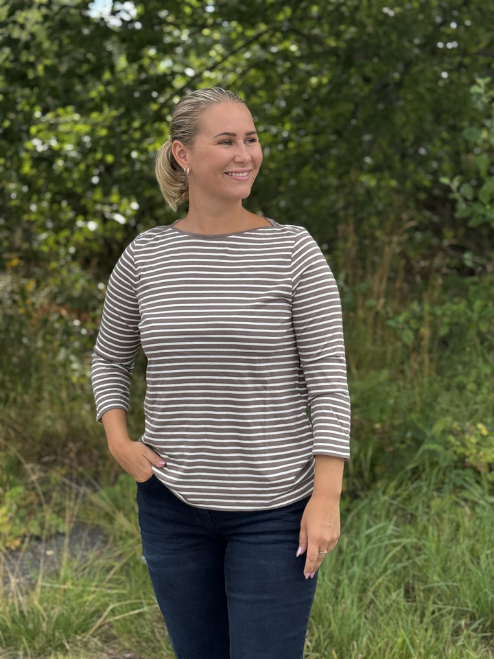 Cecil - Stripet genser med båthals og 3/4 ermer