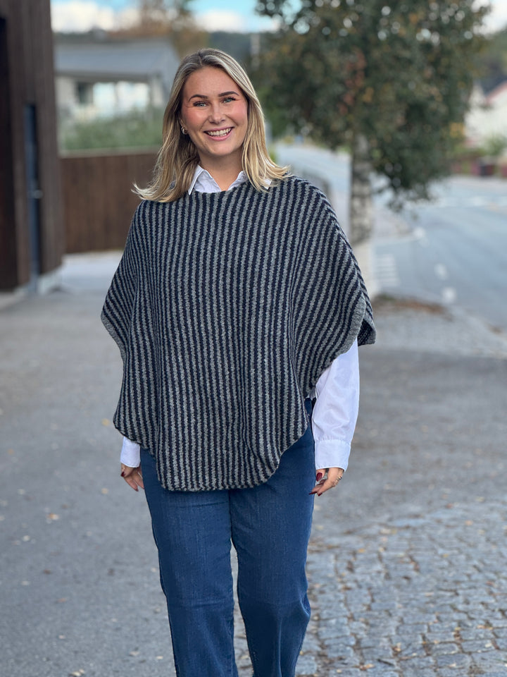 Black color - BCPELLA Stripete poncho - navy