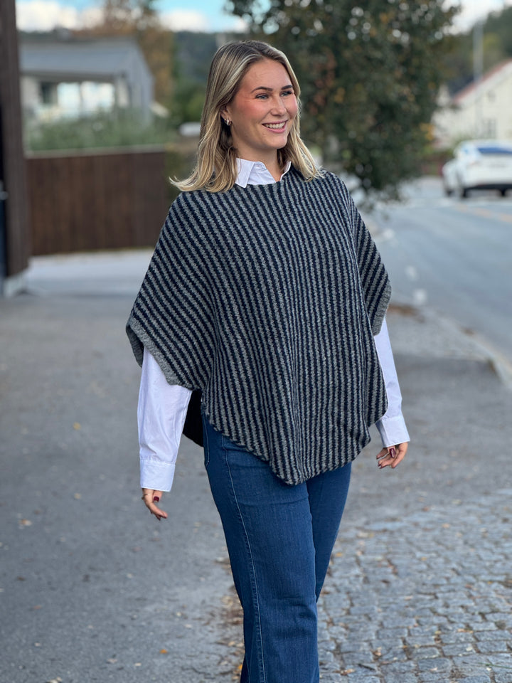 Black color - BCPELLA Stripete poncho - navy