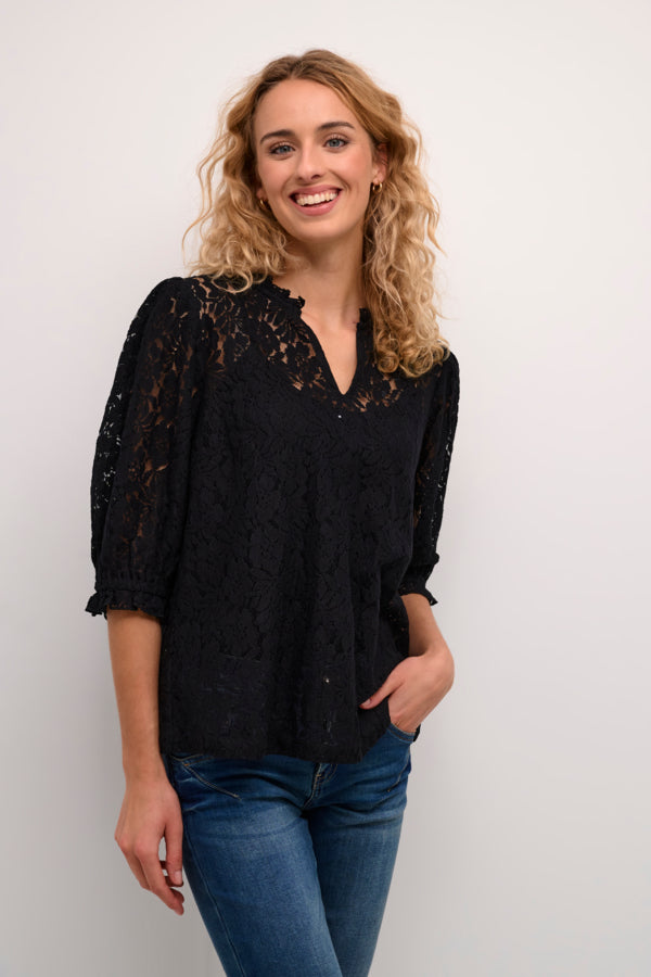 Cream - CRKaspis bluse med blonder - Svart