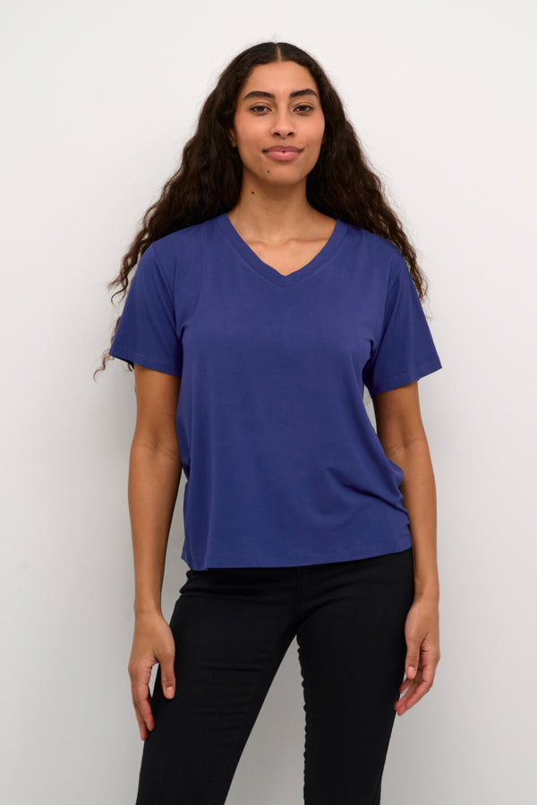 Kaffe Clothing - KAfrida V-Hals T-Skjorte - Beacon blue